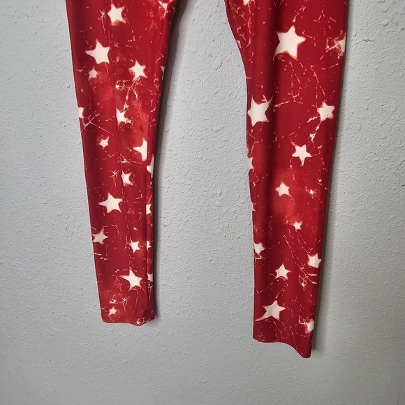LuLaRoe Red White Star Print One Size OS Leggings Stretch - Picture 3 of 10